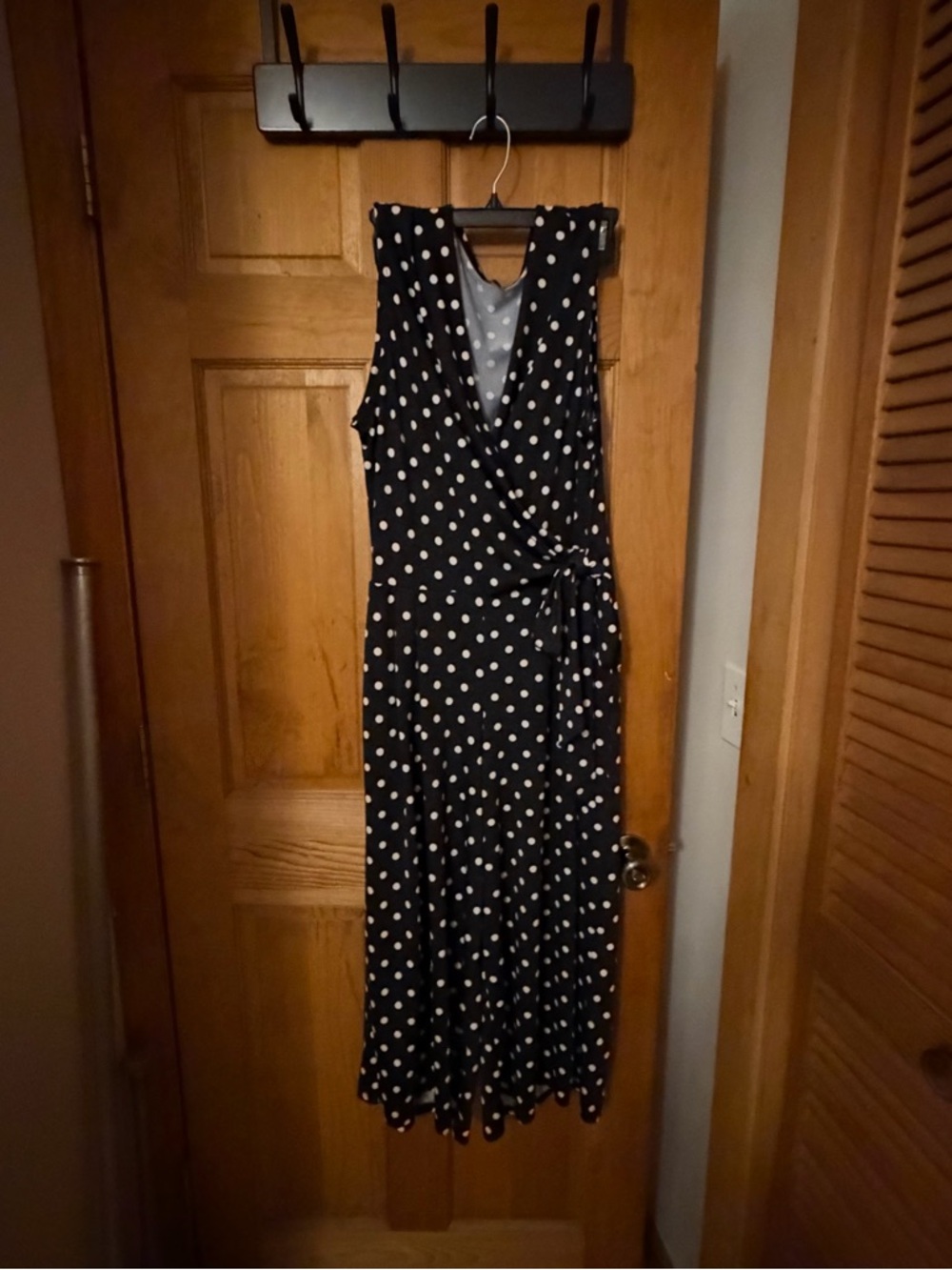 Nina Leonard Black and White Polka Dot Wrap Maxi Dress